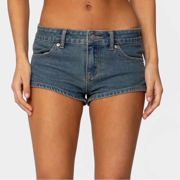 Edikted Jagger Low Rise Denim Shorts - Picture 2 of 7